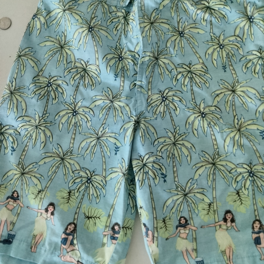Tommy Bahama Light Blue Palm and Hula Print Swim Trunks